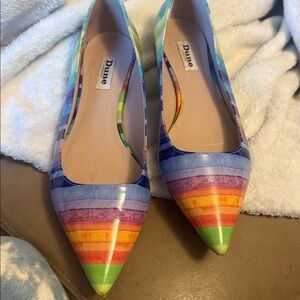 Dune London size 40 Colourful Striped Women's Shoes with cute gold short heel